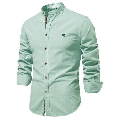 Men's Long Sleeve Grandad Collar Button Shirt