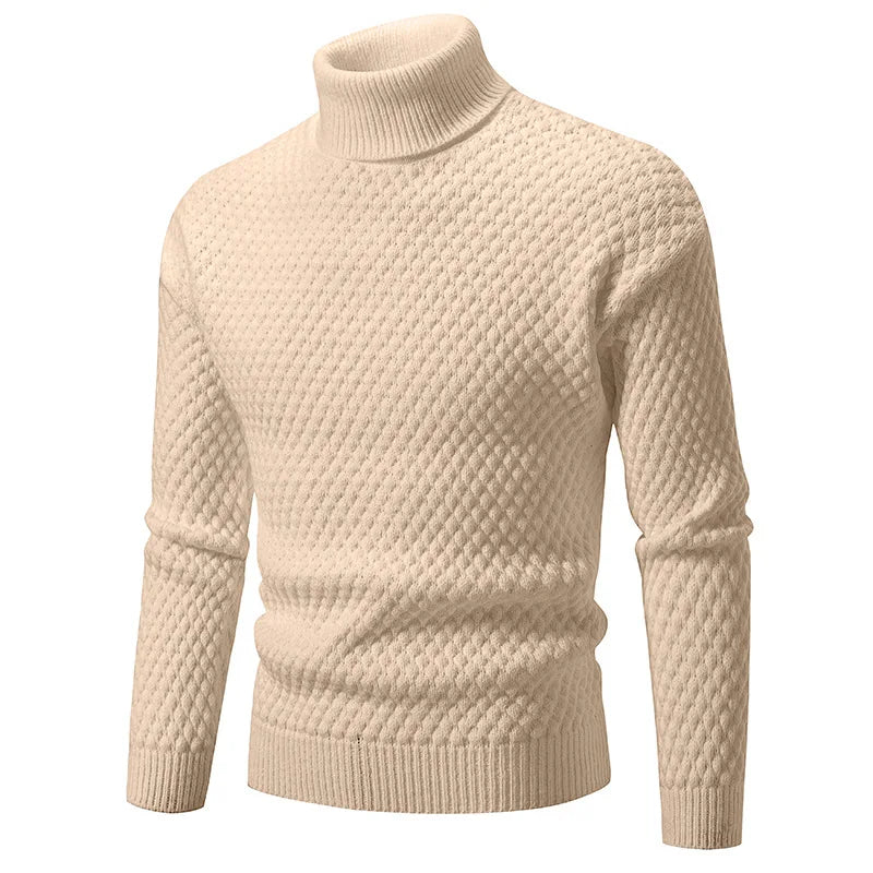 Men's Textured Knit Turtleneck Jumper with Ribbed Trims