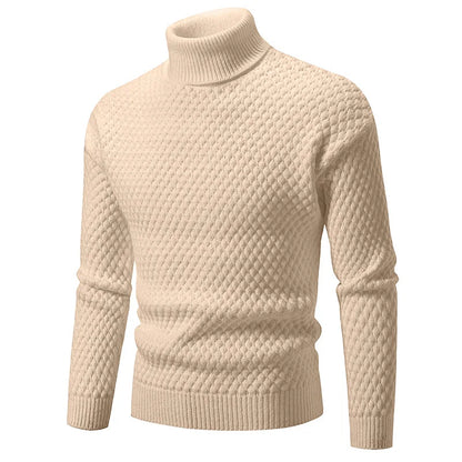 Men's Textured Knit Turtleneck Jumper with Ribbed Trims