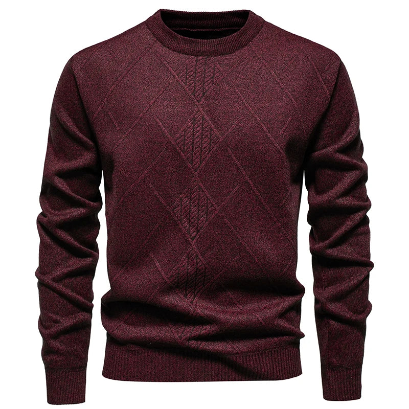 Men's Knitted Crew Neck Jumper with Diamond Pattern Detail