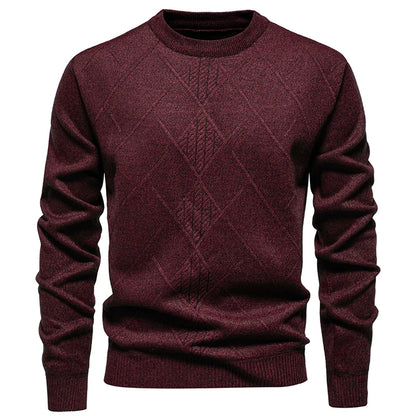 Men's Knitted Crew Neck Jumper with Diamond Pattern Detail