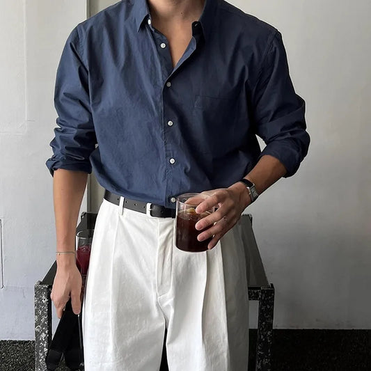 Men's Long Sleeve Button Shirt with Chest Pocket