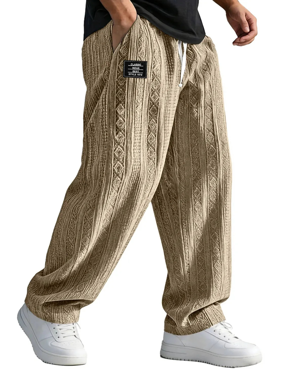 Men's Loose Fit Wide Leg Trousers with Drawstring Waist