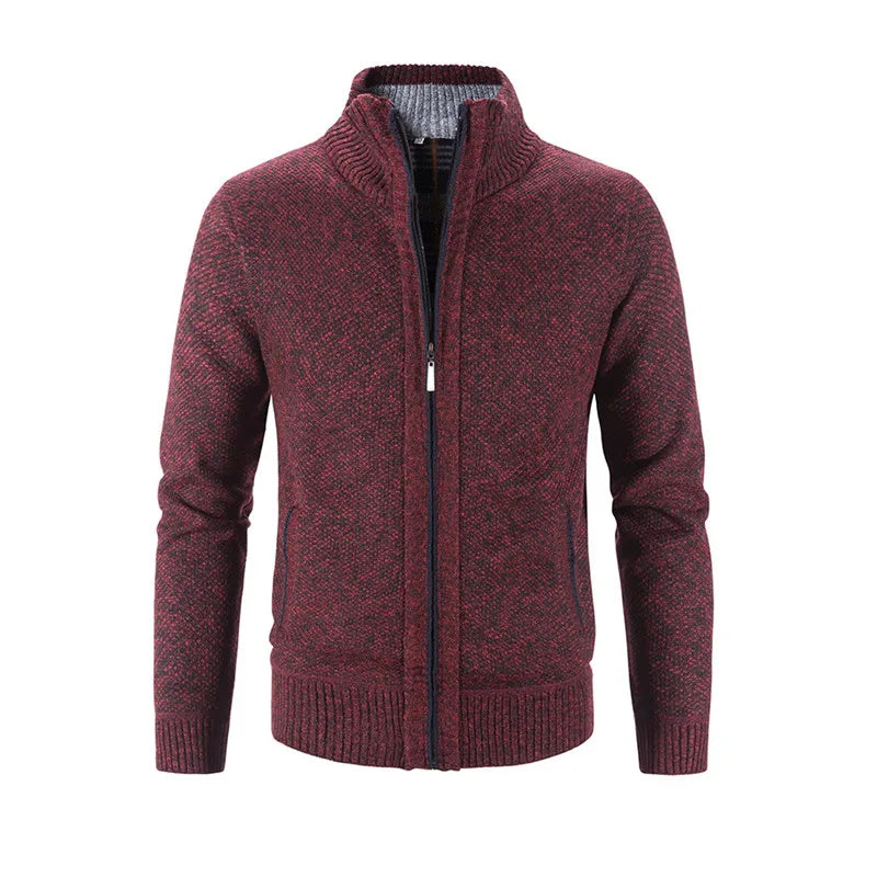 Men's Knitted Cardigan with Zip Front and High Neck
