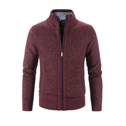 Men's Knitted Cardigan with Zip Front and High Neck