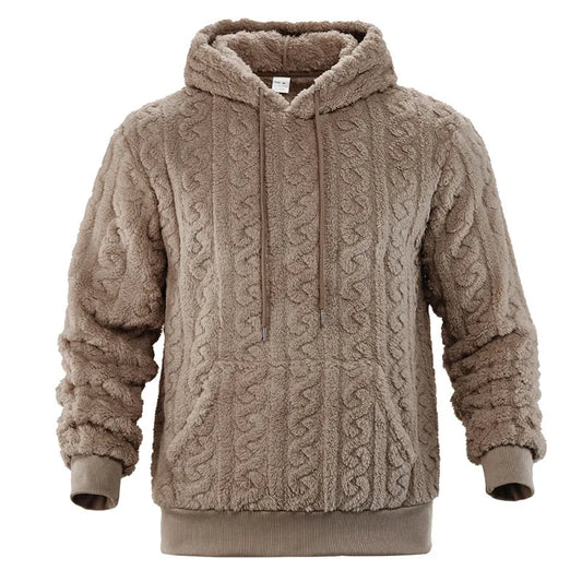 Men's Cable Knit Hoodie – Long Sleeve Pullover Jumper with Kangaroo Pocket