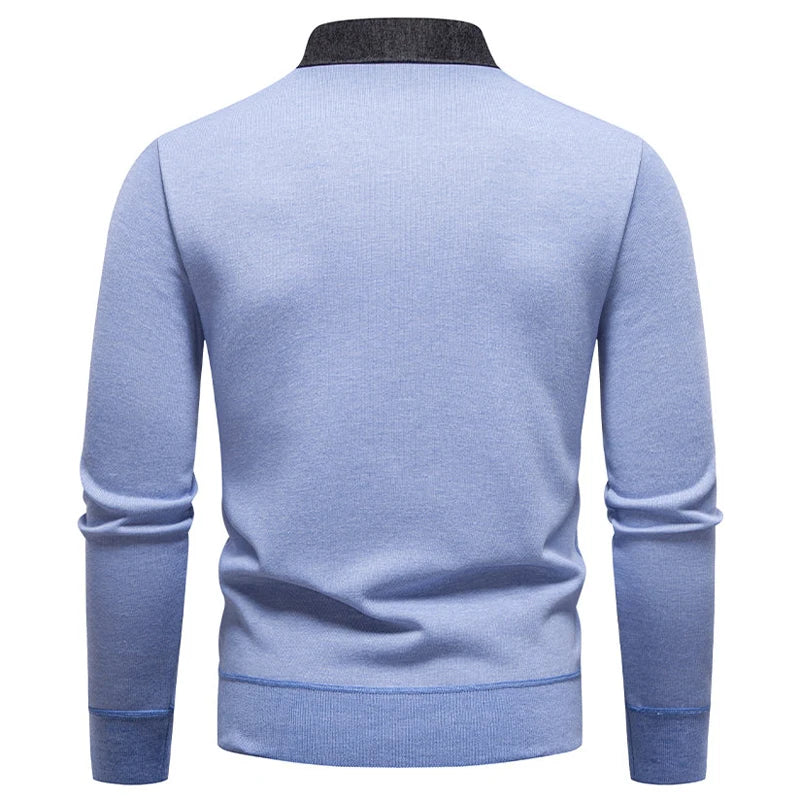 Men's V-Neck Jumper with Long Sleeves and Ribbed Trim