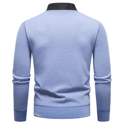 Men's V-Neck Jumper with Long Sleeves and Ribbed Trim