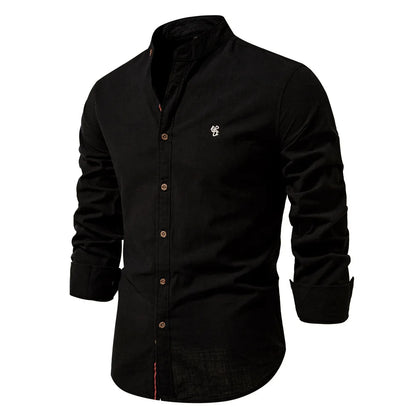 Men's Long Sleeve Grandad Collar Button Shirt