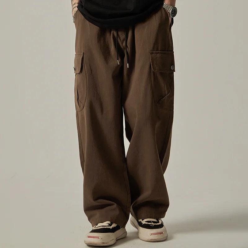 Men's Loose Fit Cargo Trousers with Drawstring Waist