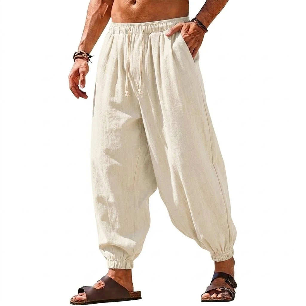 Men's Harem Trousers with Drawstring Waist and Tapered Legs