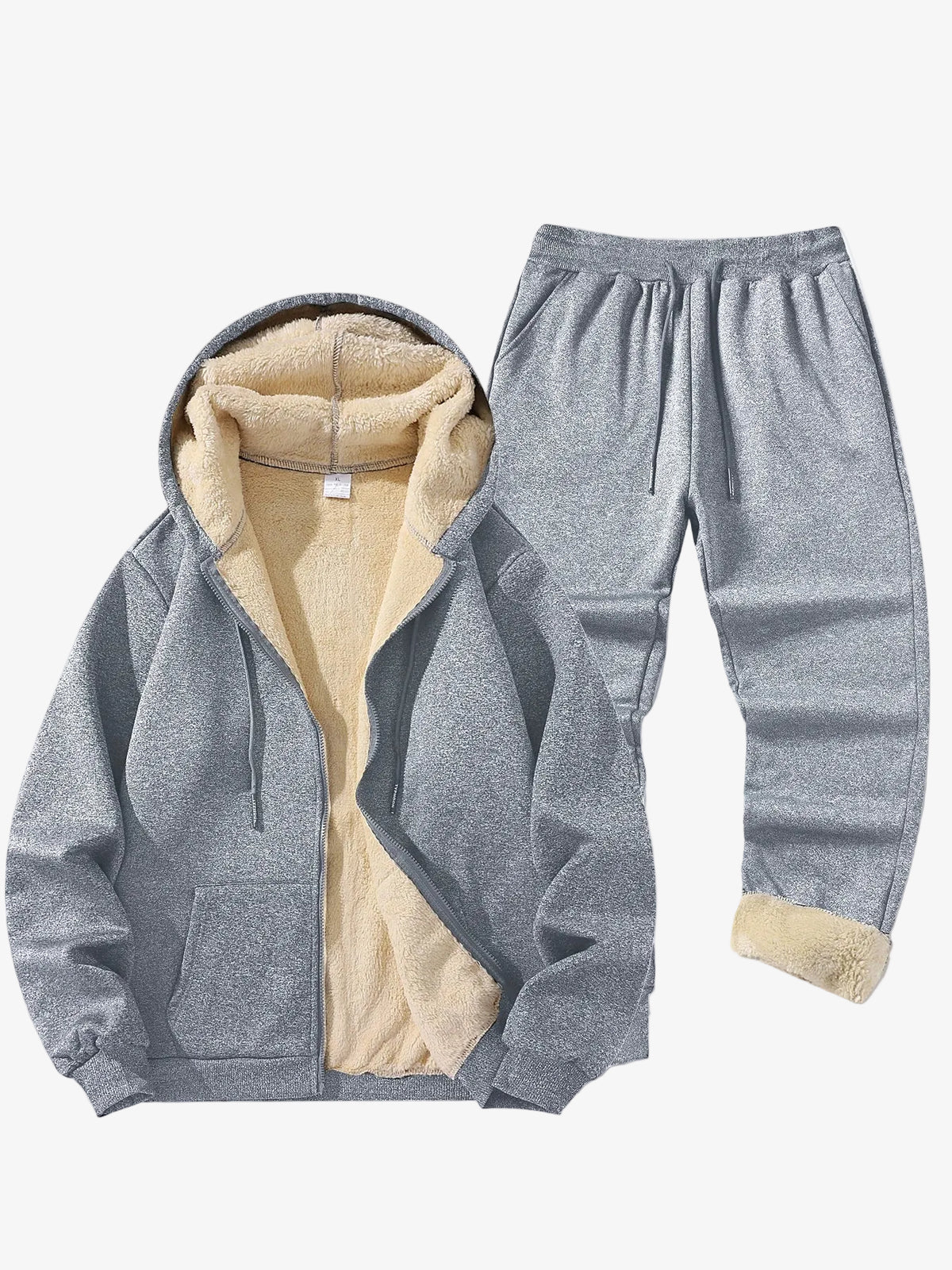 Men's Hooded Tracksuit Set with Sherpa-Lined Jacket and Jogger Trousers – Warm Winter Wear