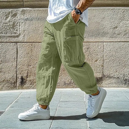 Men's Tapered Cargo Trousers with Elasticated Waist and Pockets