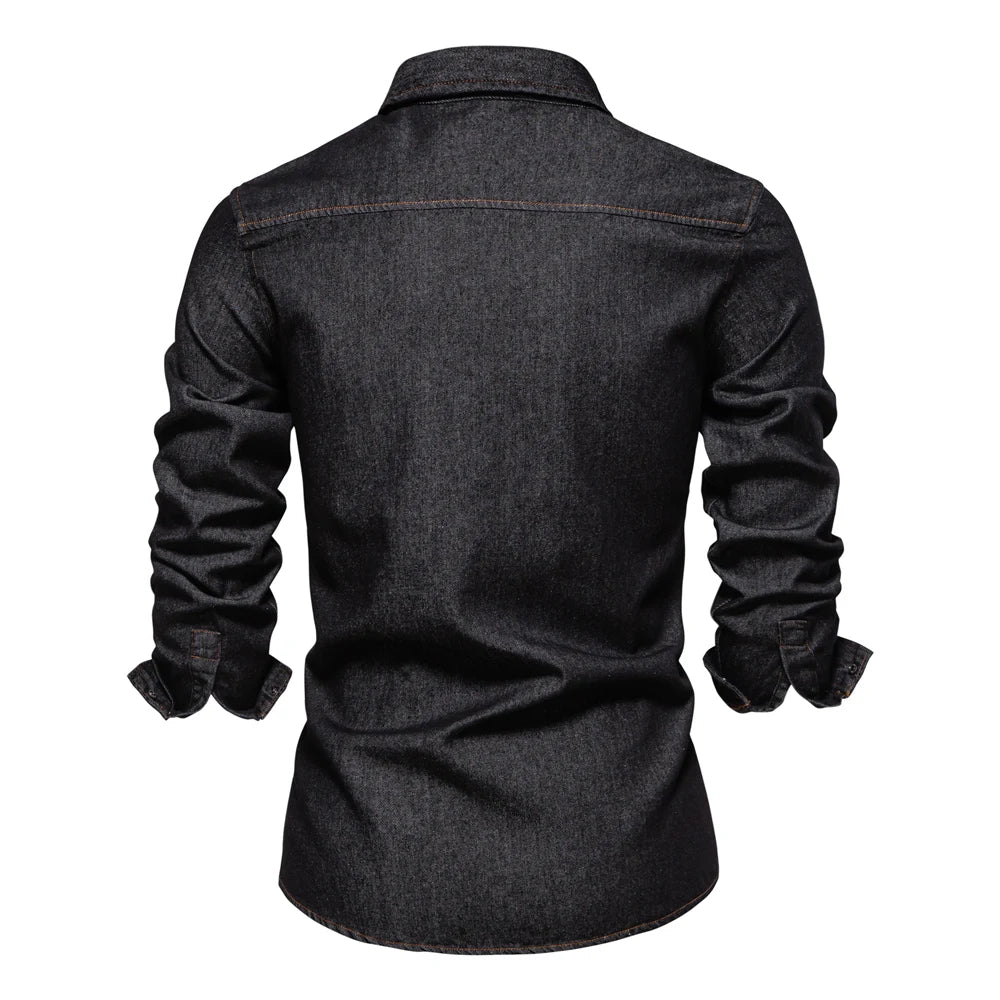 Men's Long Sleeve Shirt with Dual Chest Pockets and Cuffs