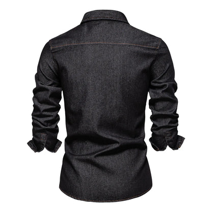Men's Long Sleeve Shirt with Dual Chest Pockets and Cuffs