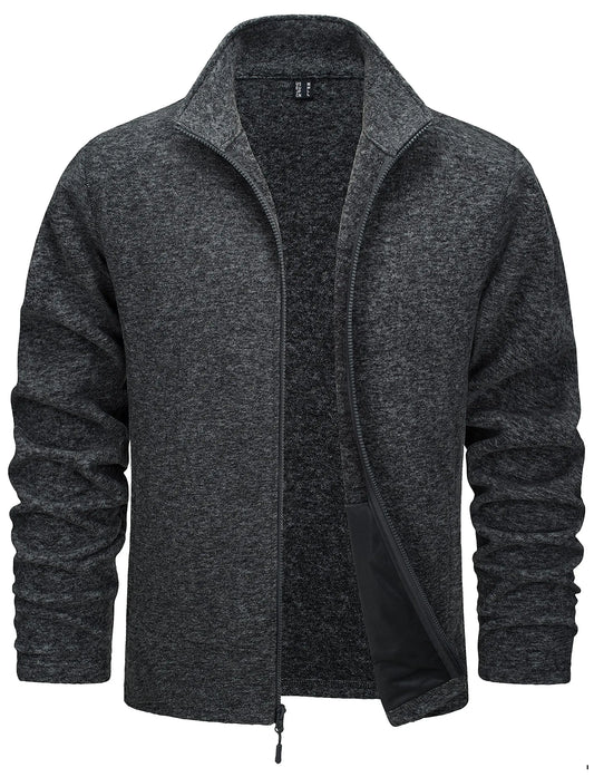 Men's Knitted Zip Cardigan – Shawl Collar, Long Sleeves and Ribbed Cuffs