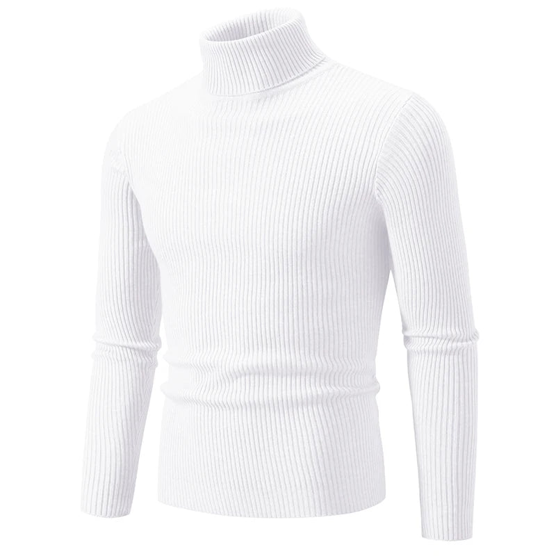 Men's Ribbed Turtleneck Jumper with Fitted Long Sleeves