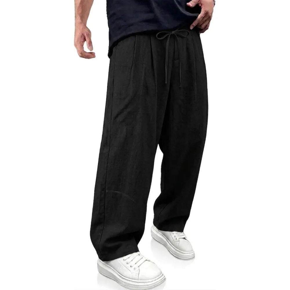 Men's Wide Leg Drawstring Trousers with Loose Fit
