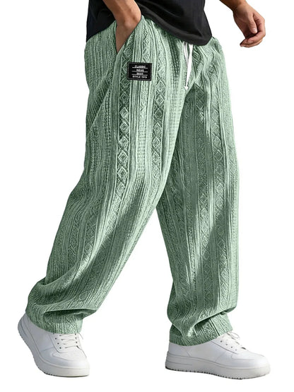 Men's Loose Fit Wide Leg Trousers with Drawstring Waist