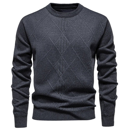 Men's Knitted Crew Neck Jumper with Diamond Pattern Detail
