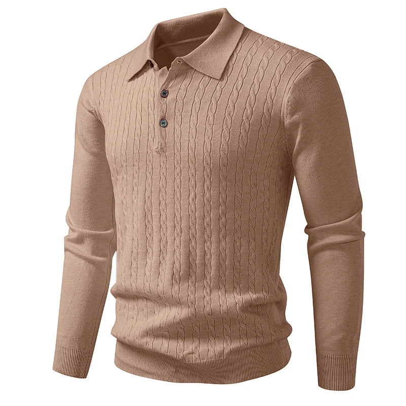 Men's Cable Knit Polo Jumper with Long Sleeves