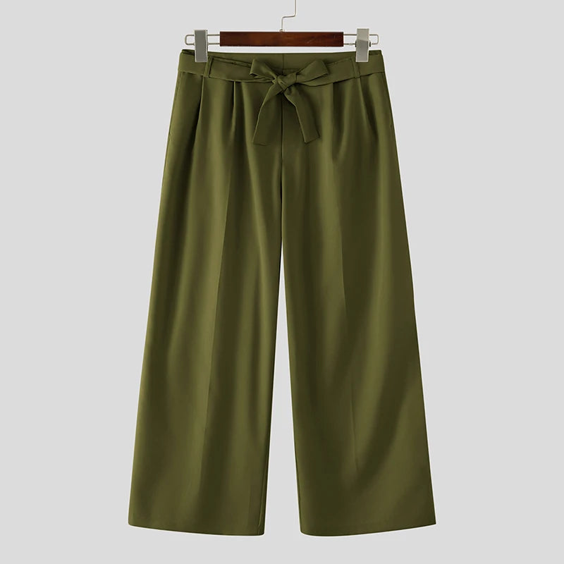 Men's Wide Leg Pleated Trousers with Belt Loops