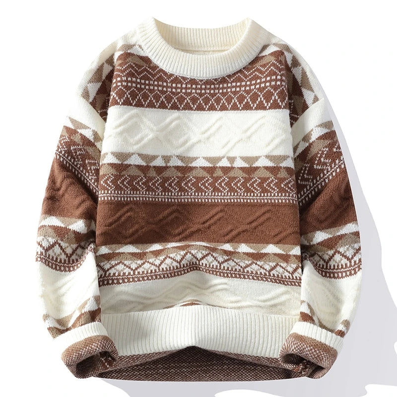 Men's Fair Isle Knit Jumper with Crew Neck Pattern