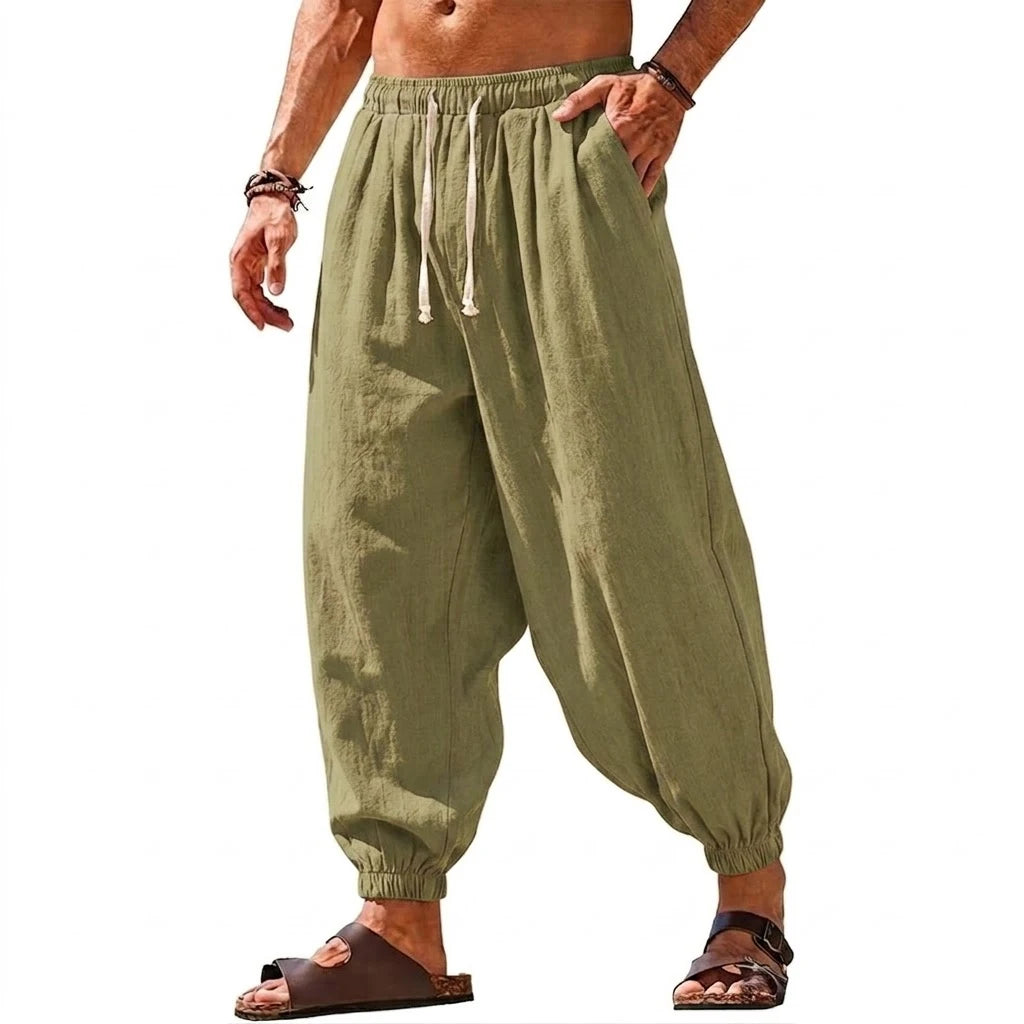 Men's Harem Trousers with Drawstring Waist and Tapered Legs