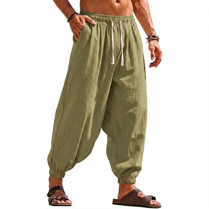 Men's Harem Trousers with Drawstring Waist and Tapered Legs