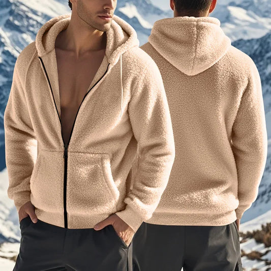 Men's Zip Up Fleece Hoodie – Long Sleeve Hooded Jacket with Front Pockets