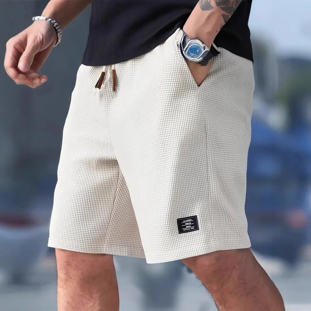 Men's Textured Shorts with Drawstring Waist and Pockets