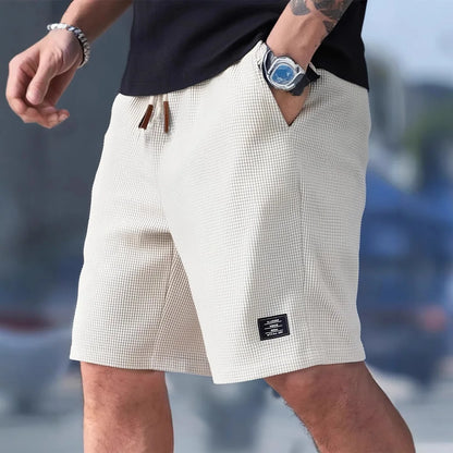 Men's Textured Shorts with Drawstring Waist and Pockets