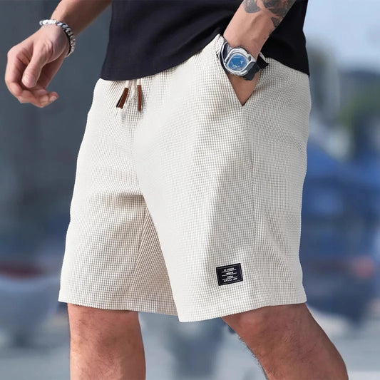 Men's Textured Shorts with Drawstring Waist and Pockets