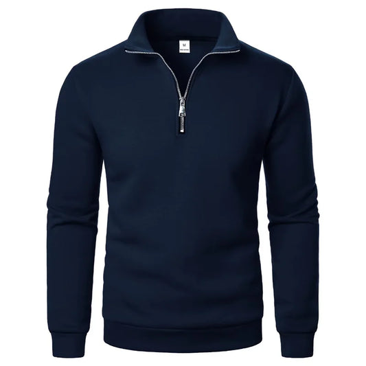 Men's Quarter Zip Jumper – Long Sleeve Pullover with Raised Collar and Ribbed Cuffs