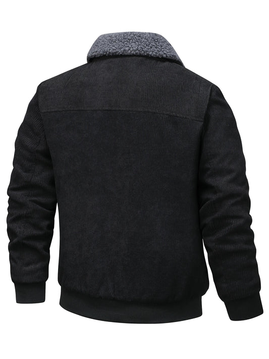 Men's Corduroy Jacket with Sherpa Collar – Long Sleeve Front Pockets