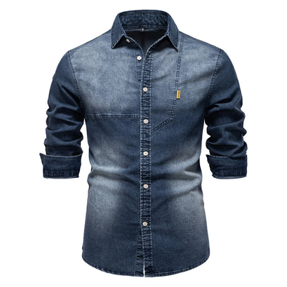 Men's Denim Shirt with Long Sleeves and Button Front
