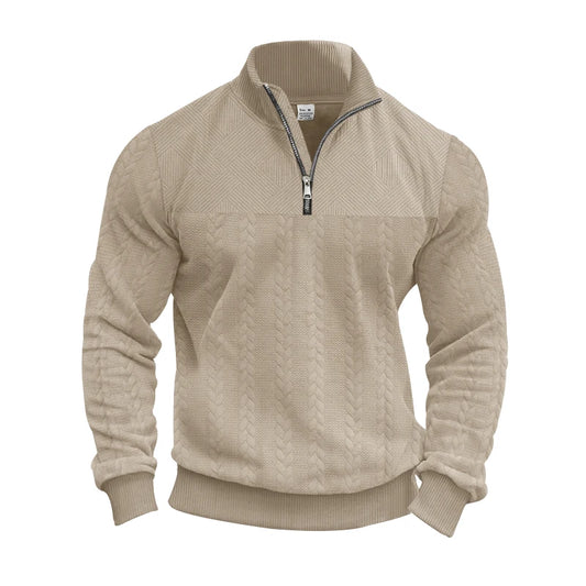 Men's Quarter Zip Knitted Jumper – Long Sleeve Pullover Sweater with Stand Collar