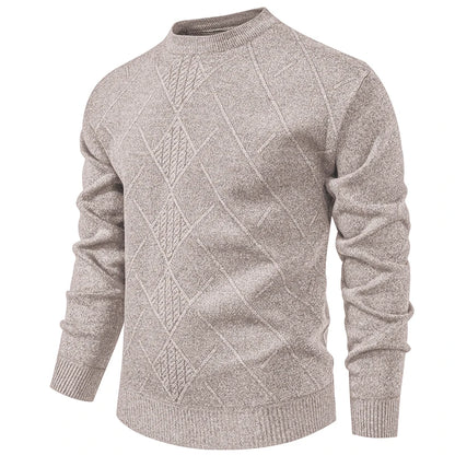 Men's Knitted Crew Neck Jumper with Diamond Pattern Detail