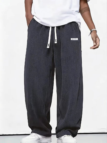 Men's Wide Leg Trousers Pleated Texture Drawstring Waist