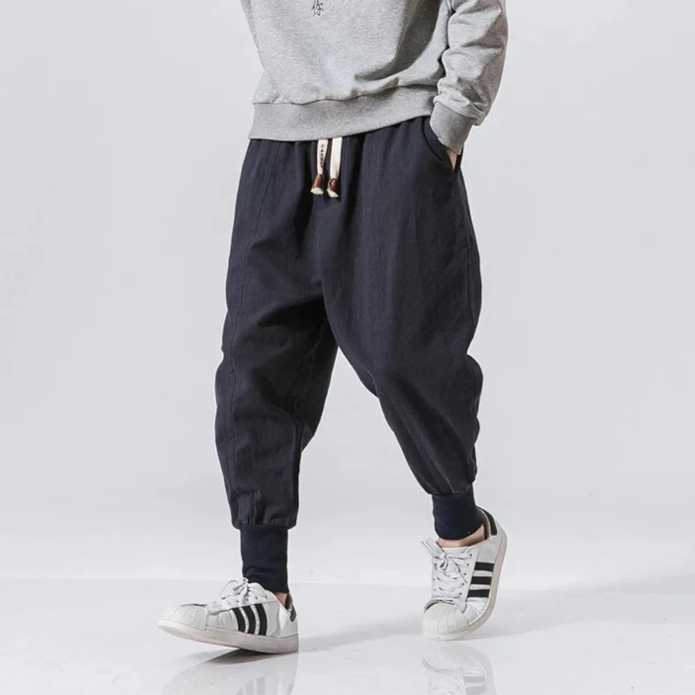 Men's Harem Trousers Relaxed Fit Drawstring Waist Elasticated Cuffs
