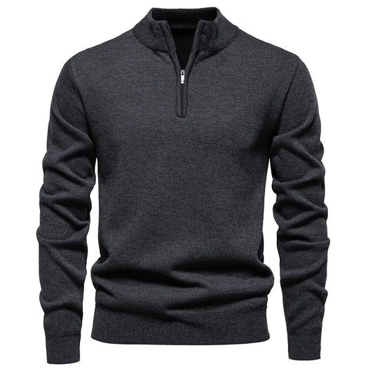 Men's Quarter Zip Jumper – Long Sleeve Knitted Pullover Sweater with Collar