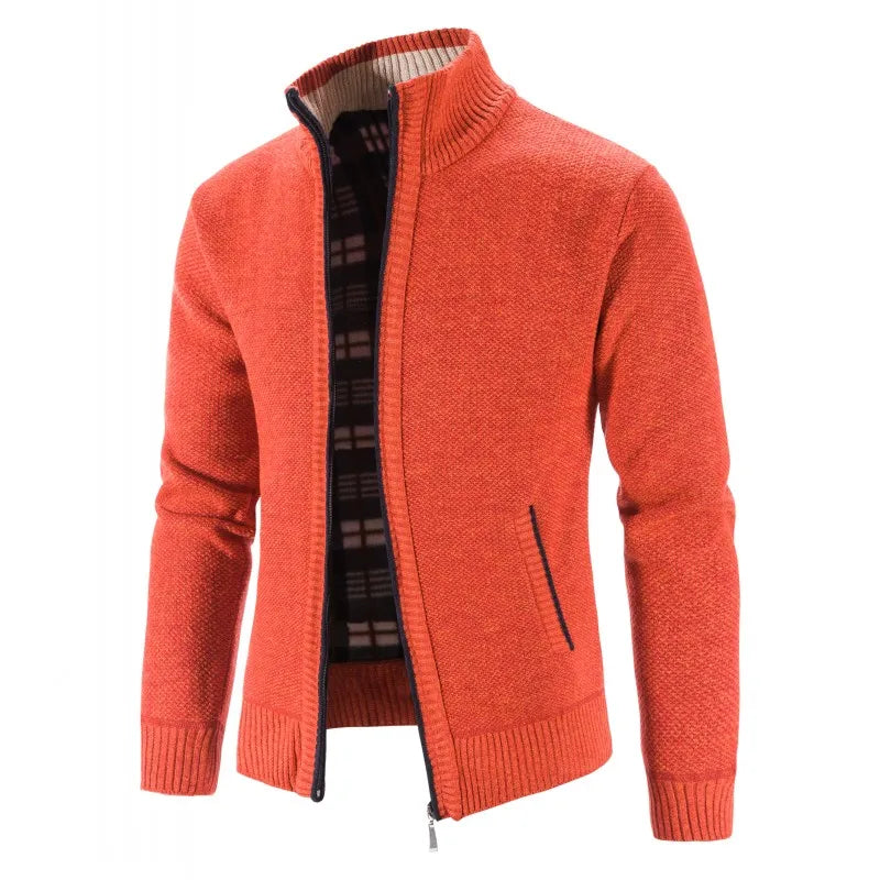 Men's Knitted Cardigan with Zip Front and High Neck