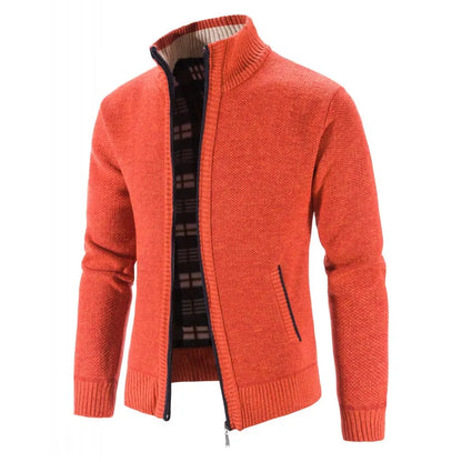 Men's Knitted Cardigan with Zip Front and High Neck