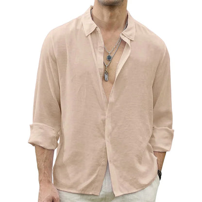 Men's Long Sleeve Casual Shirt with Open Collar