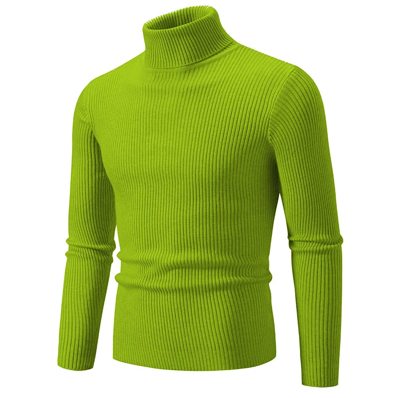 Men's Ribbed Turtleneck Jumper with Fitted Long Sleeves