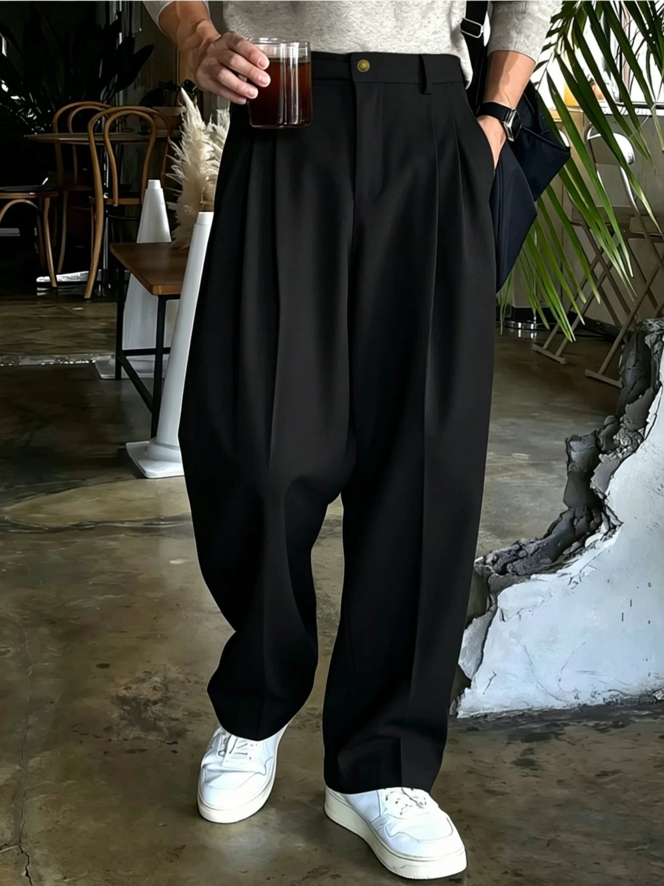Men's Baggy Trousers – Pleated Loose Fit Wide Leg