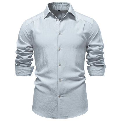 Men's Long Sleeve Button Shirt with Collared Neck and Cuffs
