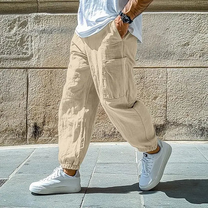 Men's Tapered Cargo Trousers with Elasticated Waist and Pockets