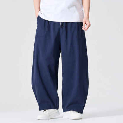 Men's Loose Fit Wide Leg Trousers with Elastic Waist