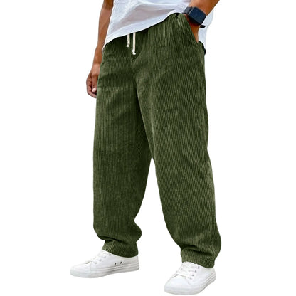Men's Relaxed Fit Trousers with Drawstring Waist and Pockets